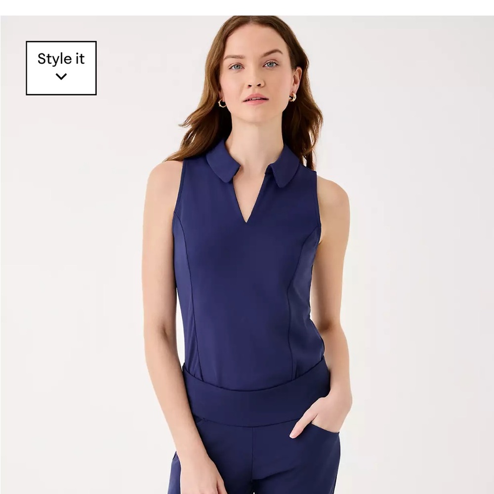 Lilly Pulitzer UPF 50+ Luxletic Martina polo true Navy Blue Women's Top NWT sz S